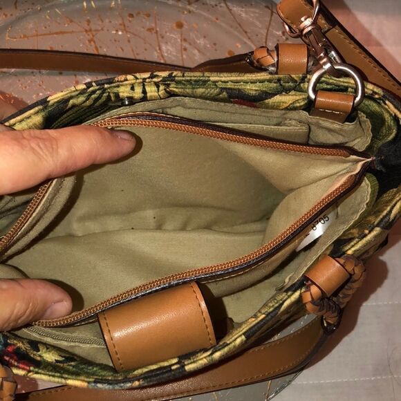 Relic Black Green Red Tropical Canvas Leather Combo Crossbody Bag Purse - Picture 8 of 15